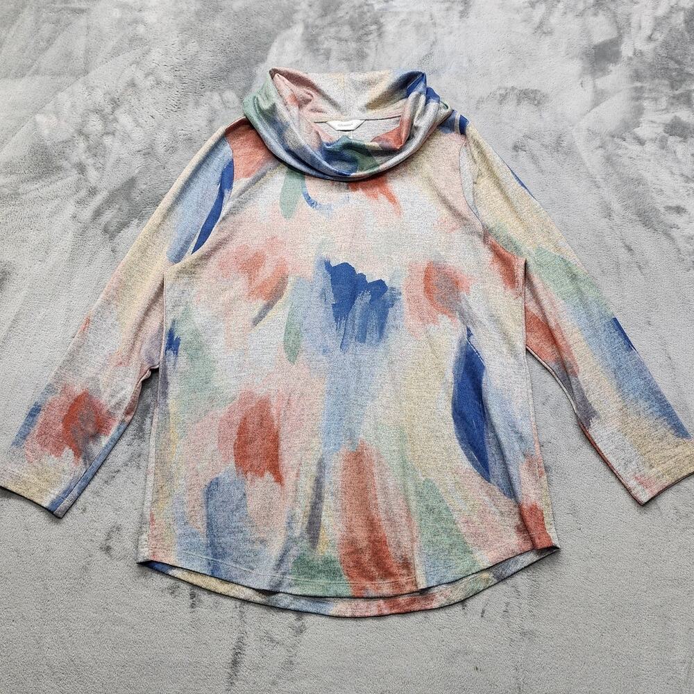 CJ Banks Sweater Womens X Multicolor Floral Watercolor Cowl Neck Pullover Casual